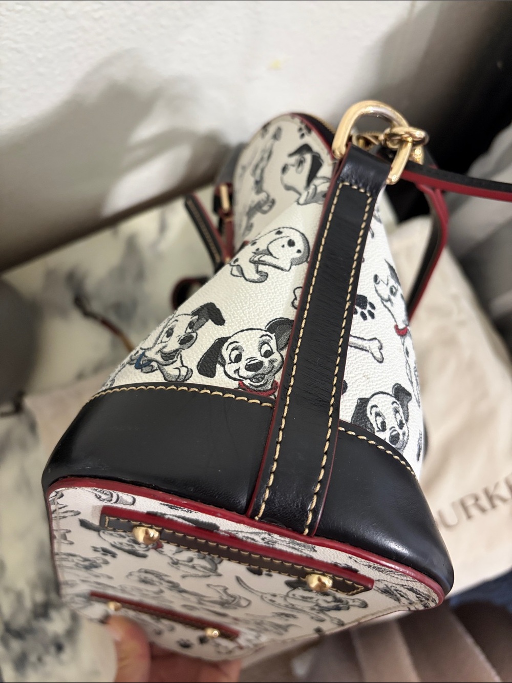 Dooney & Bourke Disney 101 Dalmatian Print Satchel with Red Trim - Picture 12 of 14